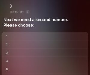 A Siri conversation where a number is selected and a new number is requested