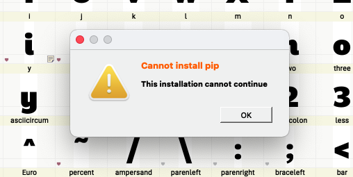 The 'Cannot install pip' error message in Fontlab 7.2.0